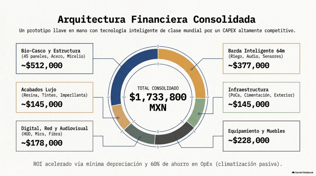 Desglose de inversión total de $1,733,800 MXN para el prototipo, resaltando el ahorro en costos operativos
