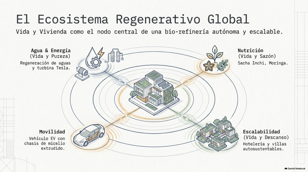 Visión de la vivienda como centro de un ecosistema que integra agua, energía, movilidad y nutrición